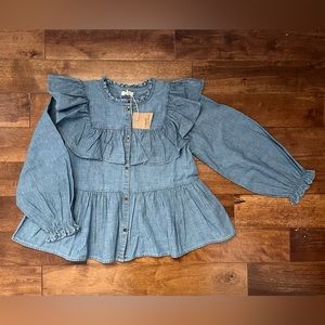 Next UK girls chambray peplum blouse age 7